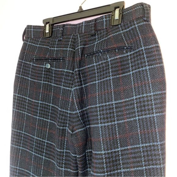 Feraud Size 30 Wool Blend Navy Blue Plaid Trouser Pants - Picture 5 of 9